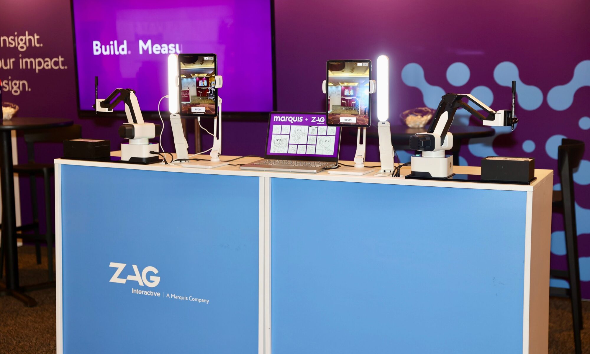 ZAG Interactive AI sketch robot arm setup at a corporate event activation